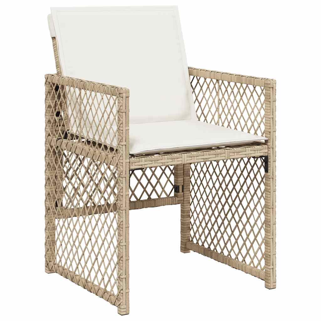15 Piece Garden Dining Set with Cushions Beige Poly Rattan