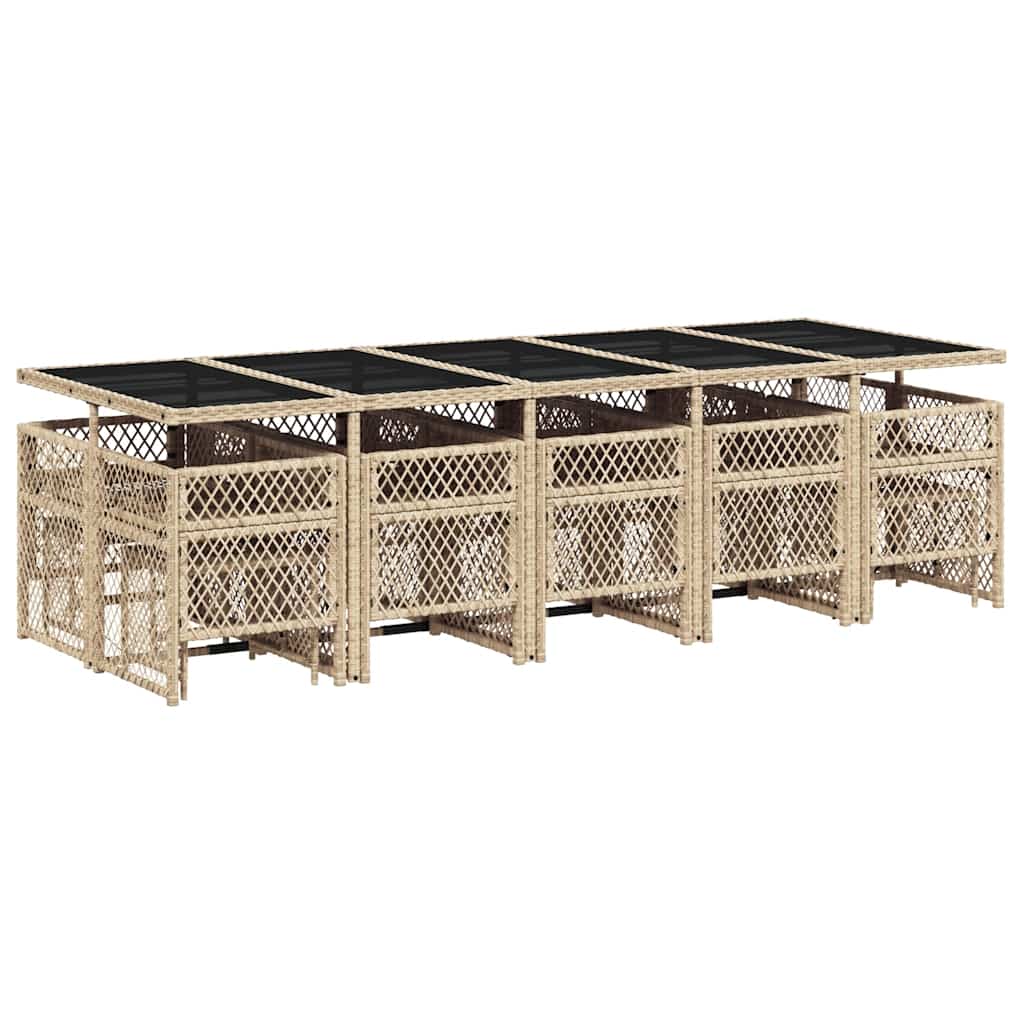 15 Piece Garden Dining Set with Cushions Beige Poly Rattan