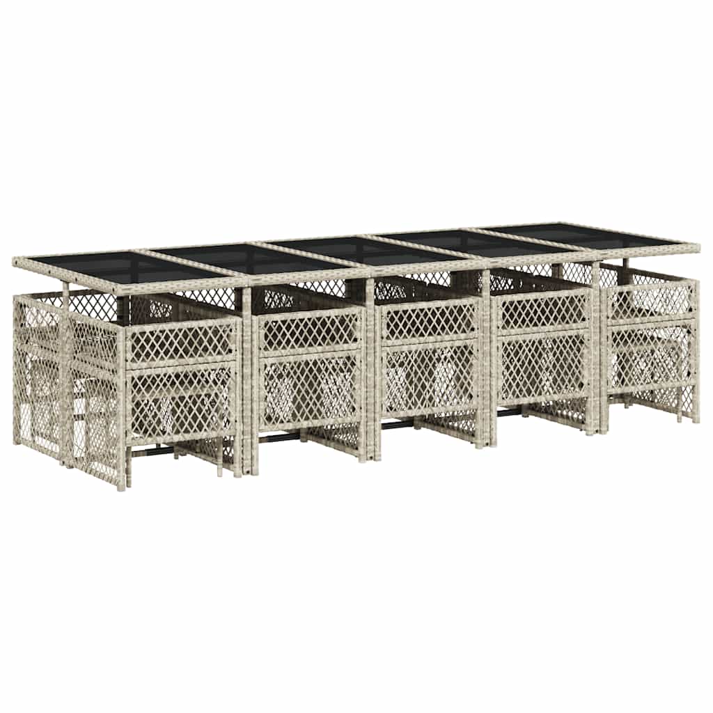 15 Piece Garden Dining Set with Cushions Light Grey Poly Rattan