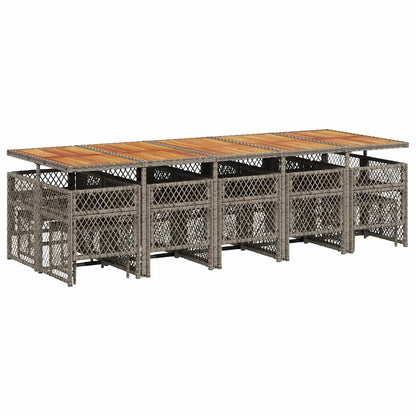 15 Piece Garden Dining Set with Cushions Grey Poly Rattan