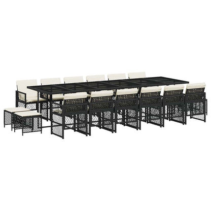 17 Piece Garden Dining Set with Cushions Black Poly Rattan