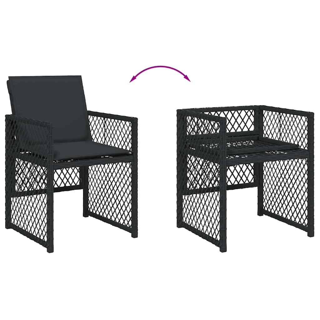 17 Piece Garden Dining Set with Cushions Black Poly Rattan