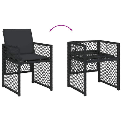 17 Piece Garden Dining Set with Cushions Black Poly Rattan