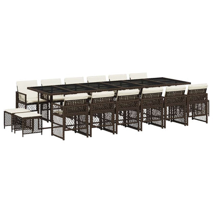 17 Piece Garden Dining Set with Cushions Brown Poly Rattan