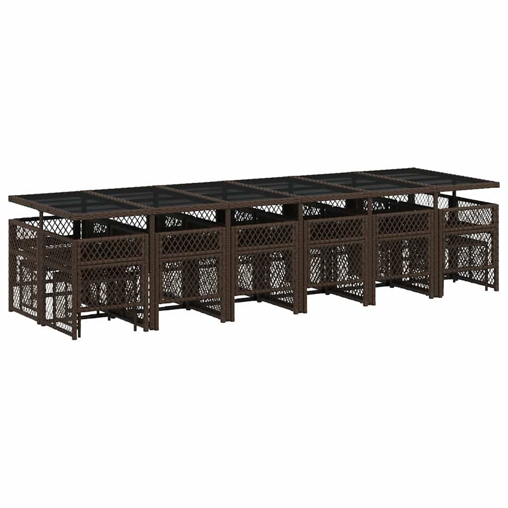 17 Piece Garden Dining Set with Cushions Brown Poly Rattan