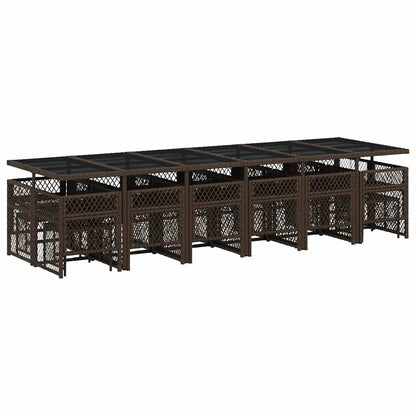 17 Piece Garden Dining Set with Cushions Brown Poly Rattan