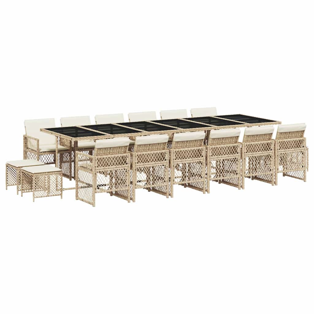 17 Piece Garden Dining Set with Cushions Beige Poly Rattan