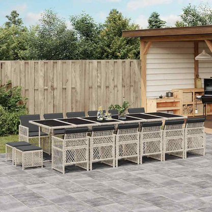 17 Piece Garden Dining Set with Cushions Light Grey Poly Rattan