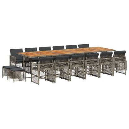 17 Piece Garden Dining Set with Cushions Grey Poly Rattan