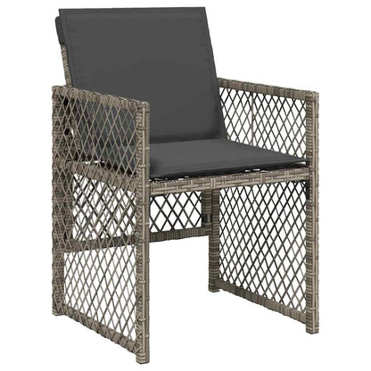 9 Piece Garden Dining Set with Cushions Grey Poly Rattan