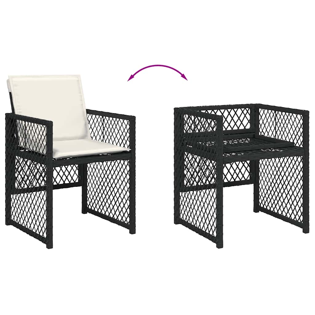 9 Piece Garden Dining Set with Cushions Black Poly Rattan