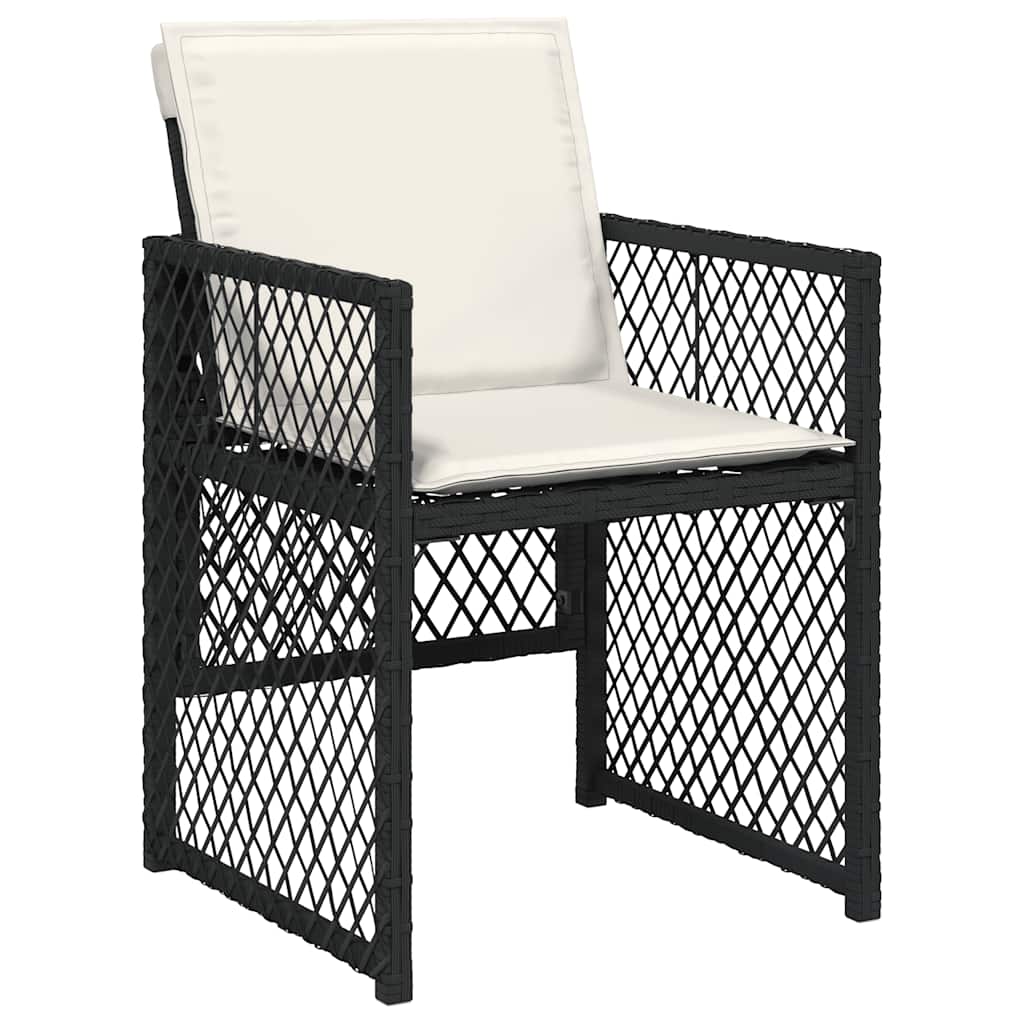 11 Piece Garden Dining Set with Cushions Black Poly Rattan