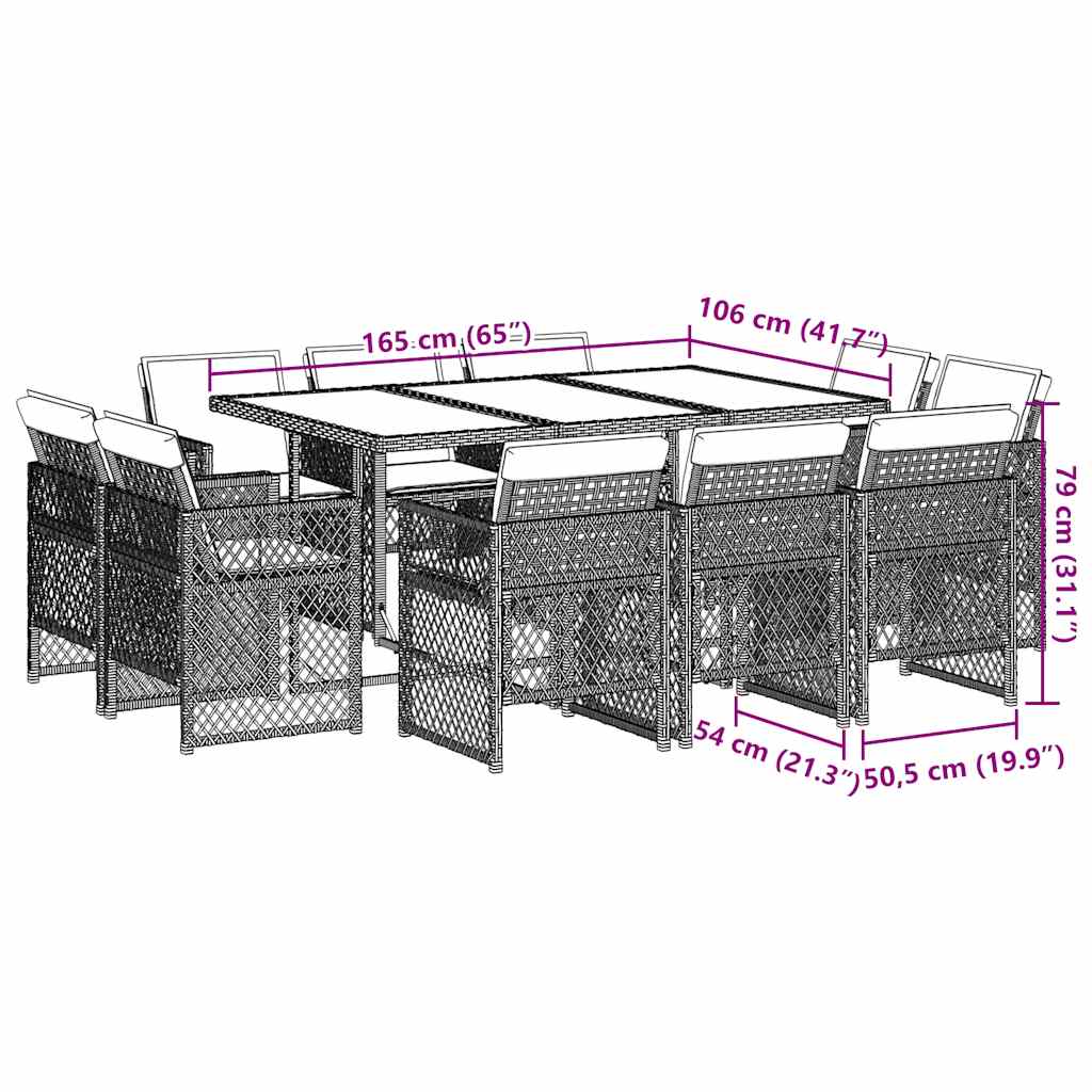 11 Piece Garden Dining Set with Cushions Black Poly Rattan