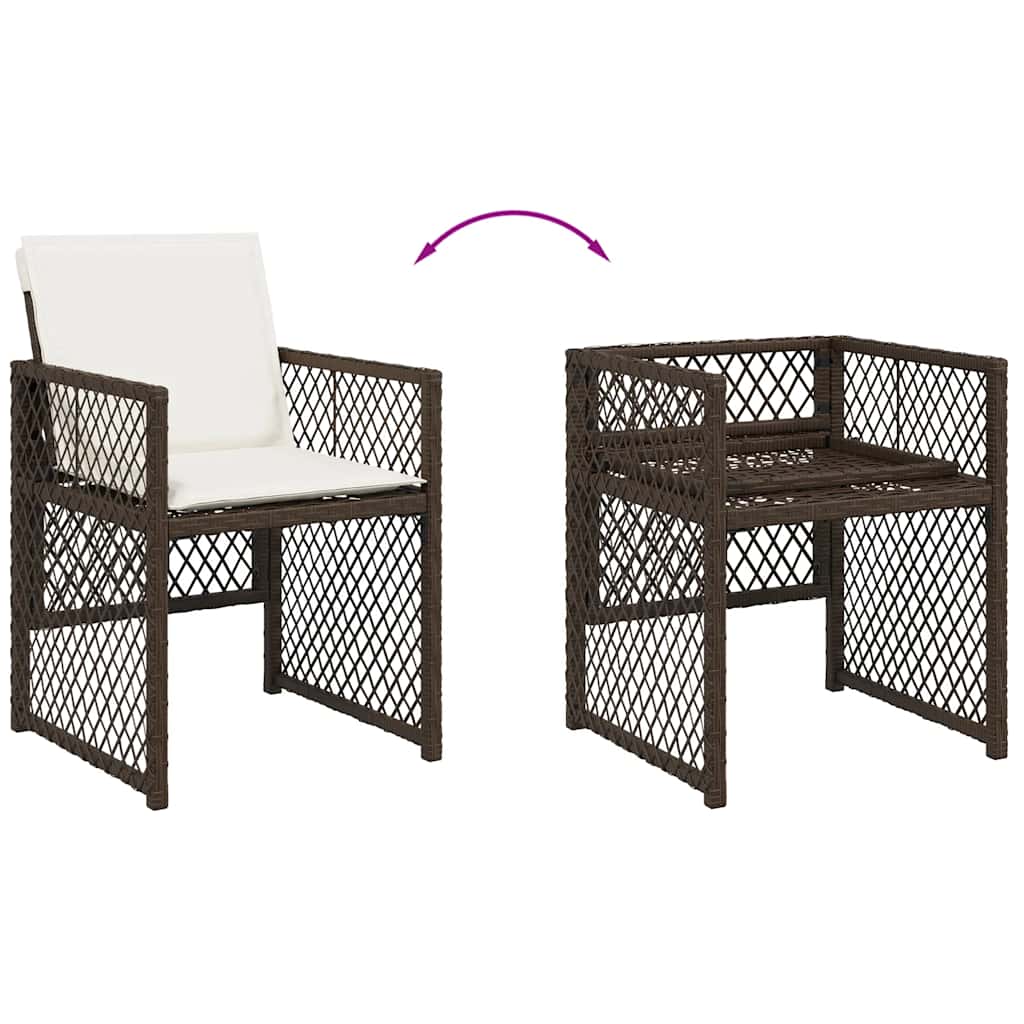 11 Piece Garden Dining Set with Cushions Brown Poly Rattan