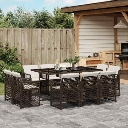 11 Piece Garden Dining Set with Cushions Brown Poly Rattan