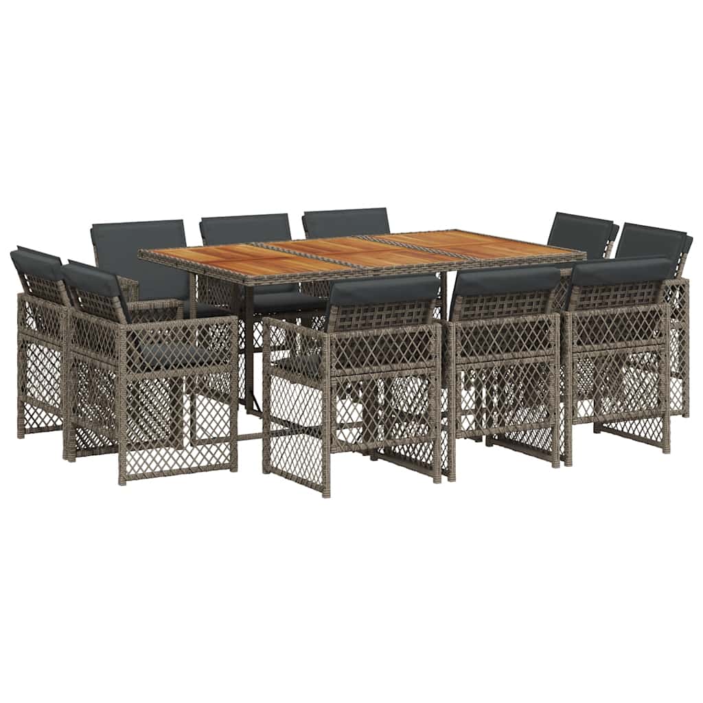 11 Piece Garden Dining Set with Cushions Grey Poly Rattan