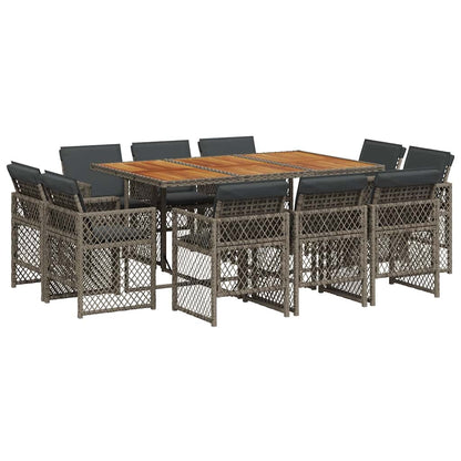 11 Piece Garden Dining Set with Cushions Grey Poly Rattan