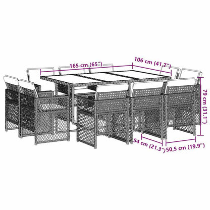 11 Piece Garden Dining Set with Cushions Grey Poly Rattan
