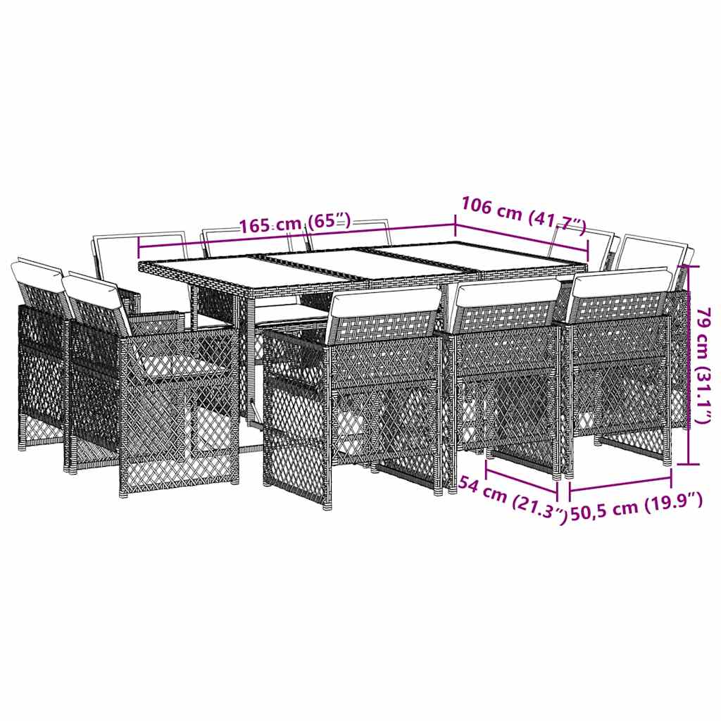 11 Piece Garden Dining Set with Cushions Black Poly Rattan