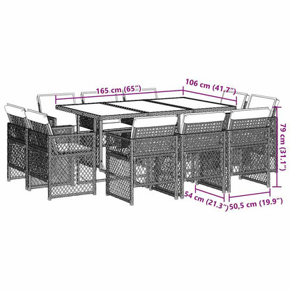 11 Piece Garden Dining Set with Cushions Black Poly Rattan