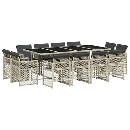 13 Piece Garden Dining Set with Cushions Light Grey Poly Rattan