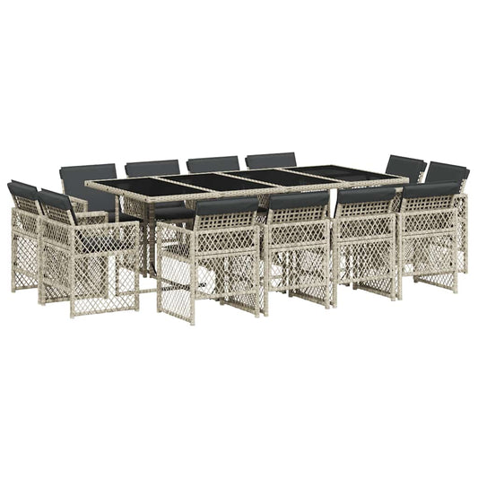 13 Piece Garden Dining Set with Cushions Light Grey Poly Rattan