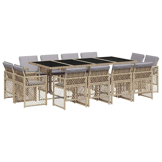 13 Piece Garden Dining Set with Cushions Mix Beige Poly Rattan