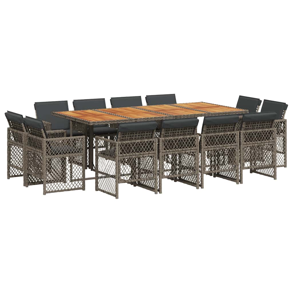 13 Piece Garden Dining Set with Cushions Grey Poly Rattan