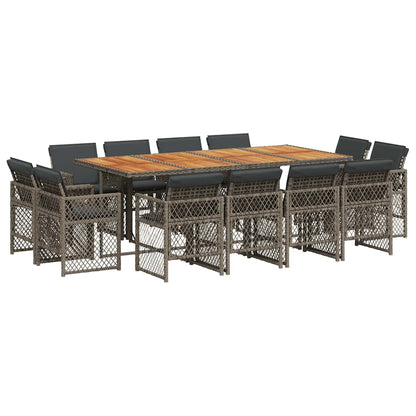 13 Piece Garden Dining Set with Cushions Grey Poly Rattan