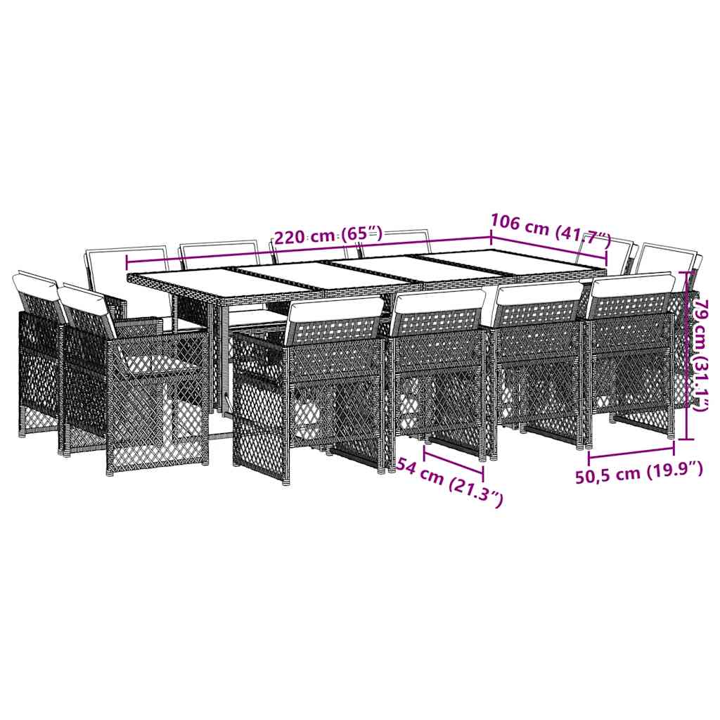 13 Piece Garden Dining Set with Cushions Grey Poly Rattan