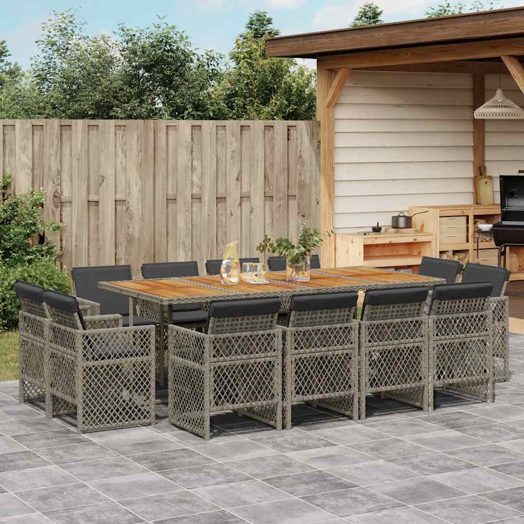 13 Piece Garden Dining Set with Cushions Grey Poly Rattan