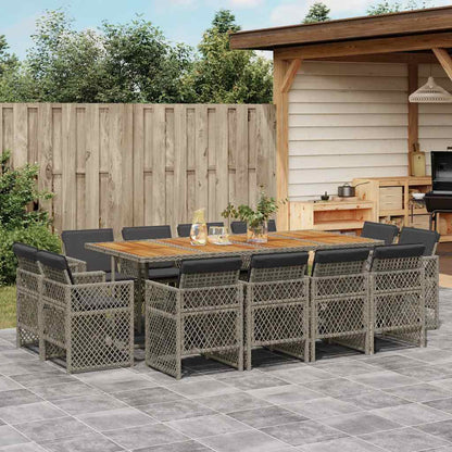 13 Piece Garden Dining Set with Cushions Grey Poly Rattan
