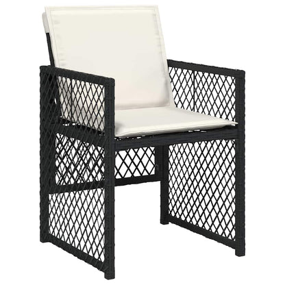 15 Piece Garden Dining Set with Cushions Black Poly Rattan