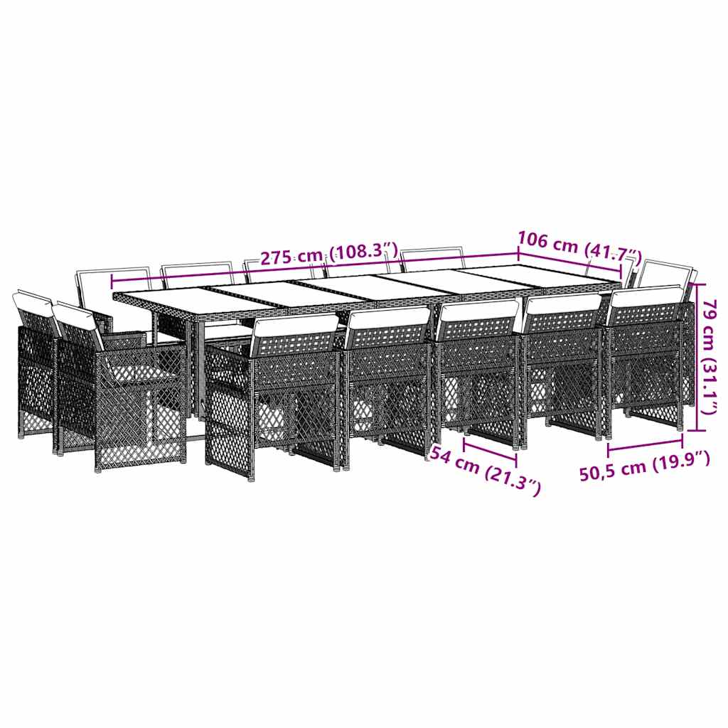 15 Piece Garden Dining Set with Cushions Black Poly Rattan
