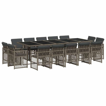15 Piece Garden Dining Set with Cushions Grey Poly Rattan