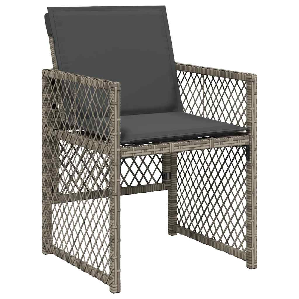 15 Piece Garden Dining Set with Cushions Grey Poly Rattan