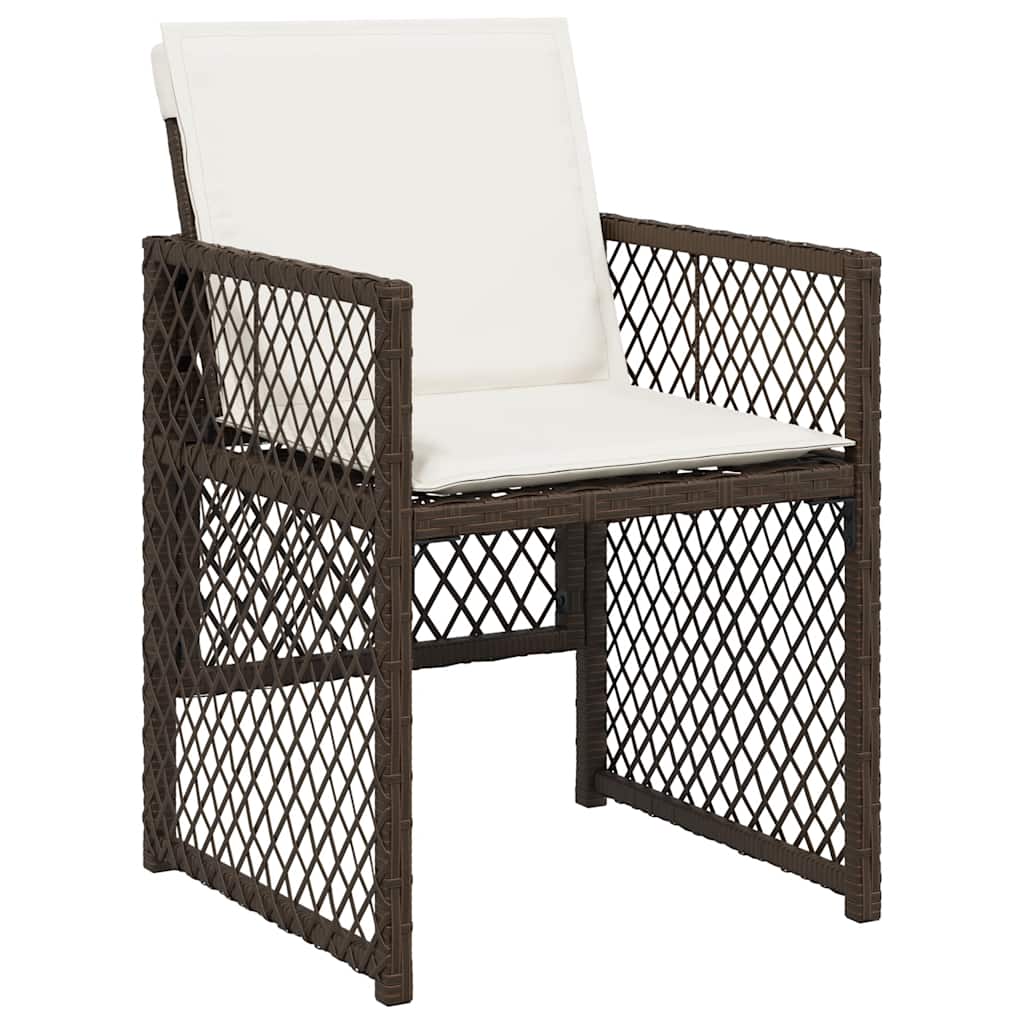 15 Piece Garden Dining Set with Cushions Brown Poly Rattan