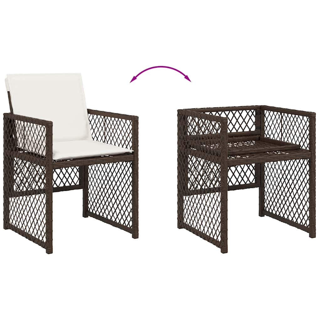 15 Piece Garden Dining Set with Cushions Brown Poly Rattan