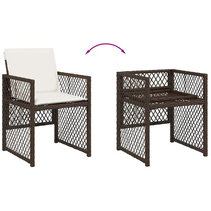 15 Piece Garden Dining Set with Cushions Brown Poly Rattan
