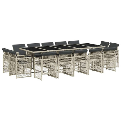 15 Piece Garden Dining Set with Cushions Light Grey Poly Rattan