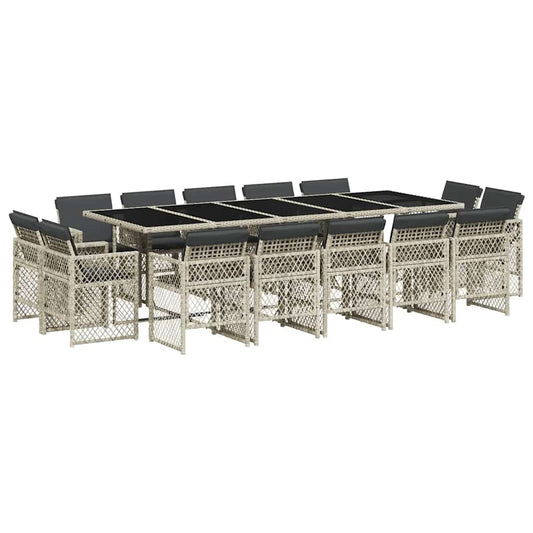 15 Piece Garden Dining Set with Cushions Light Grey Poly Rattan