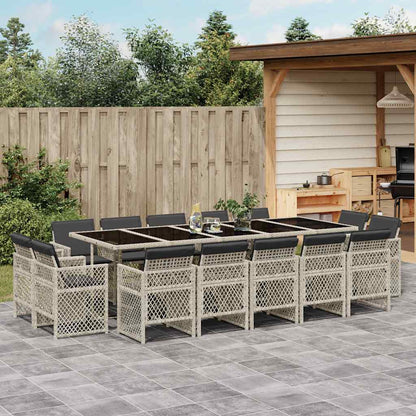 15 Piece Garden Dining Set with Cushions Light Grey Poly Rattan