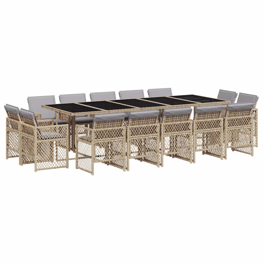 15 Piece Garden Dining Set with Cushions Mix Beige Poly Rattan