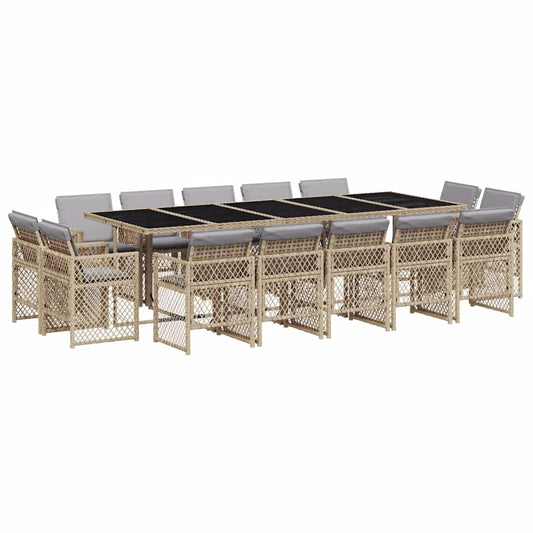 15 Piece Garden Dining Set with Cushions Mix Beige Poly Rattan