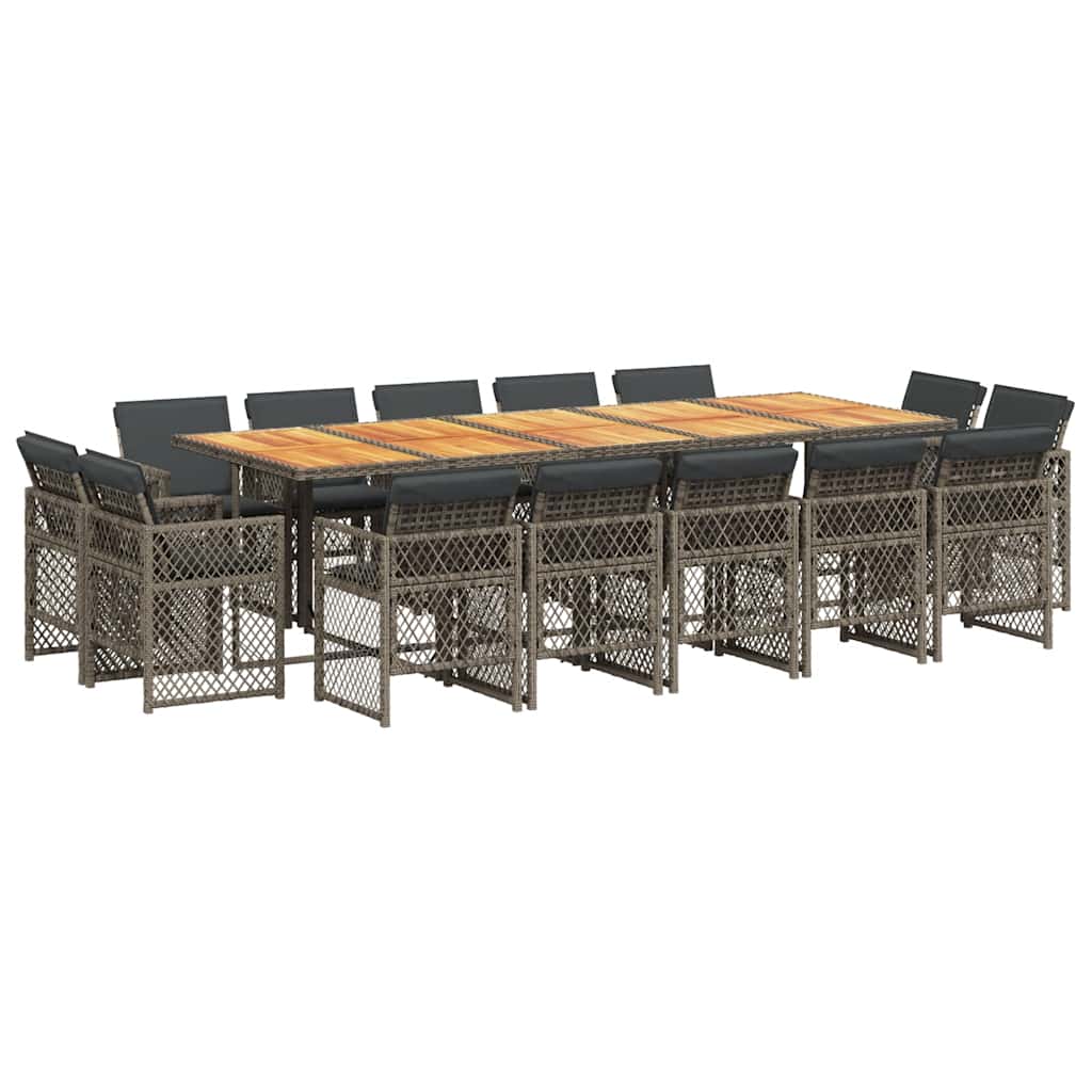 15 Piece Garden Dining Set with Cushions Grey Poly Rattan