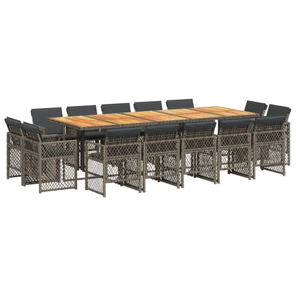 15 Piece Garden Dining Set with Cushions Grey Poly Rattan