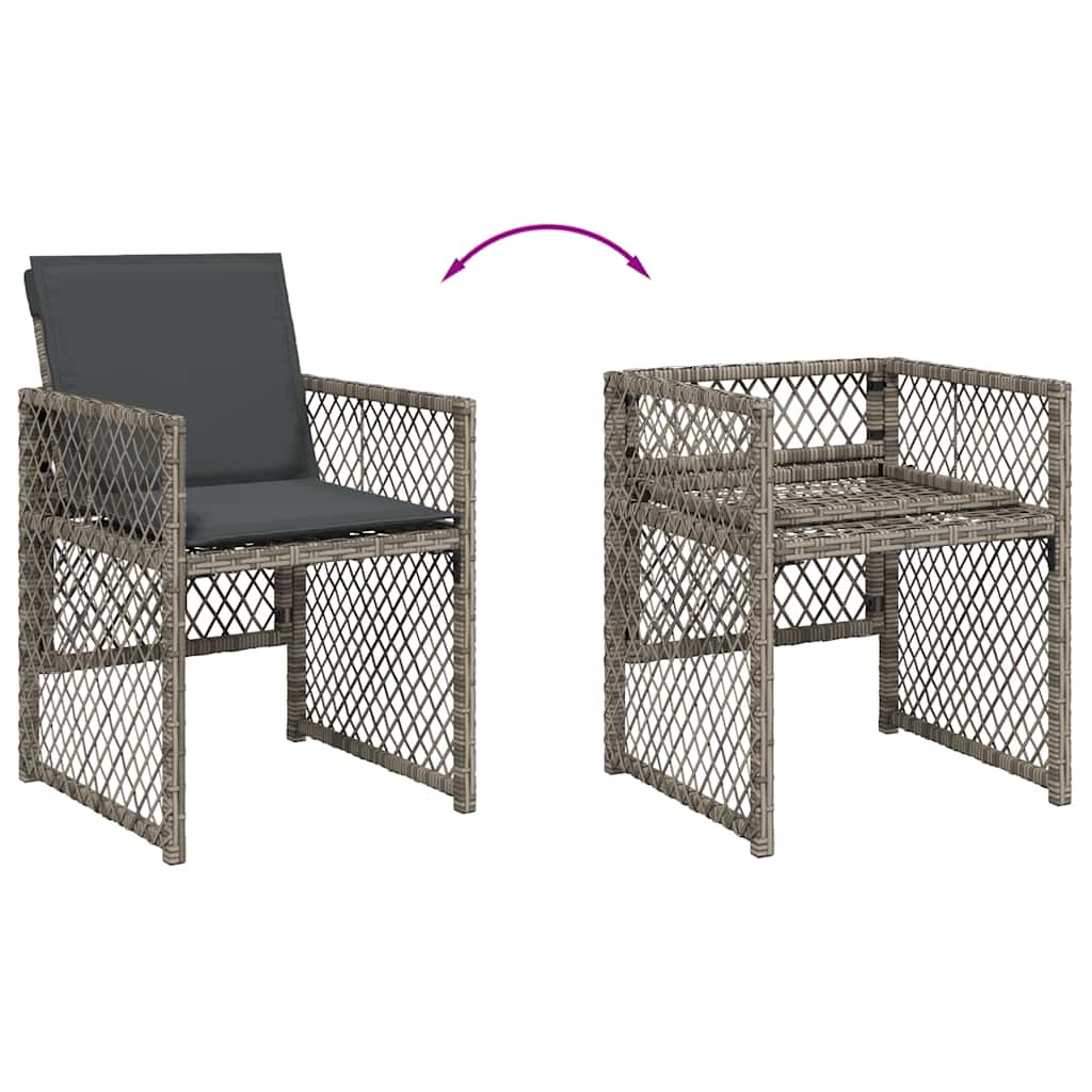 15 Piece Garden Dining Set with Cushions Grey Poly Rattan