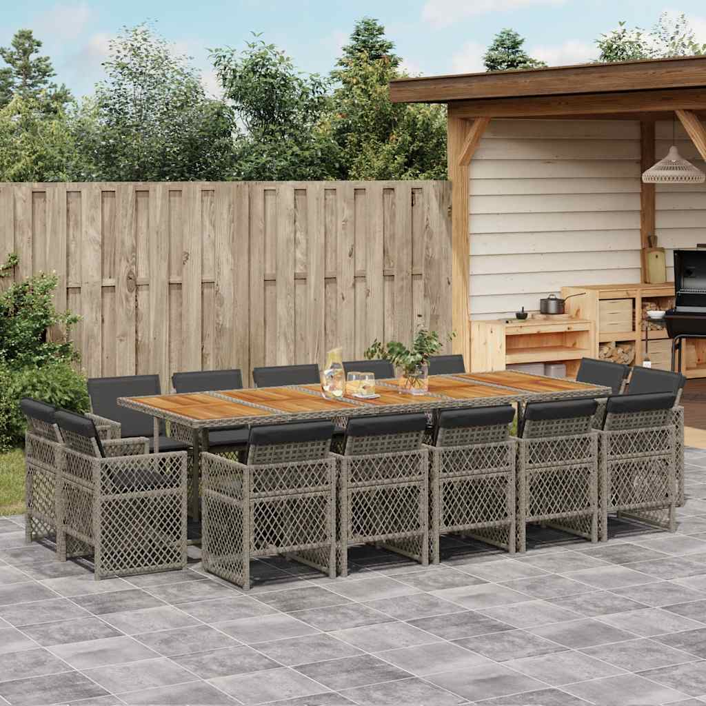 15 Piece Garden Dining Set with Cushions Grey Poly Rattan