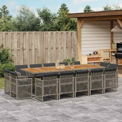 15 Piece Garden Dining Set with Cushions Grey Poly Rattan