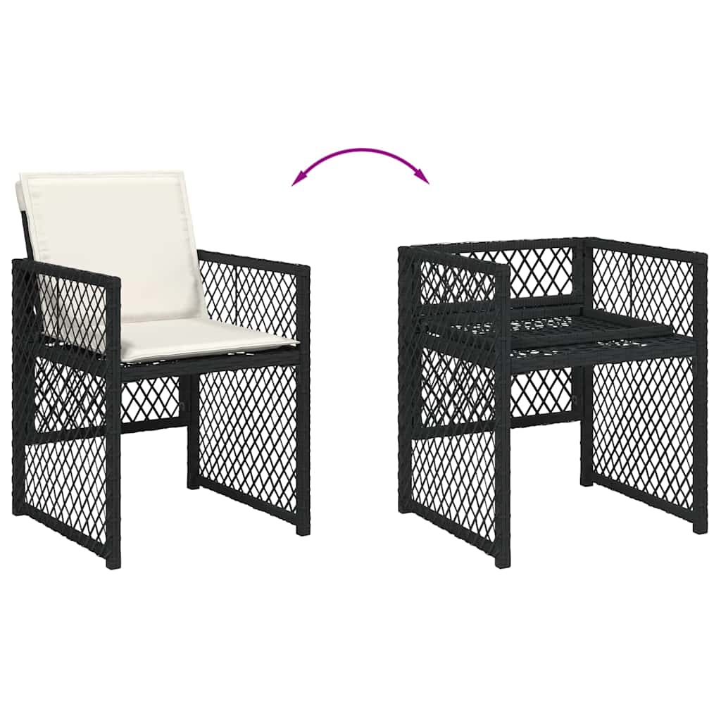 15 Piece Garden Dining Set with Cushions Black Poly Rattan